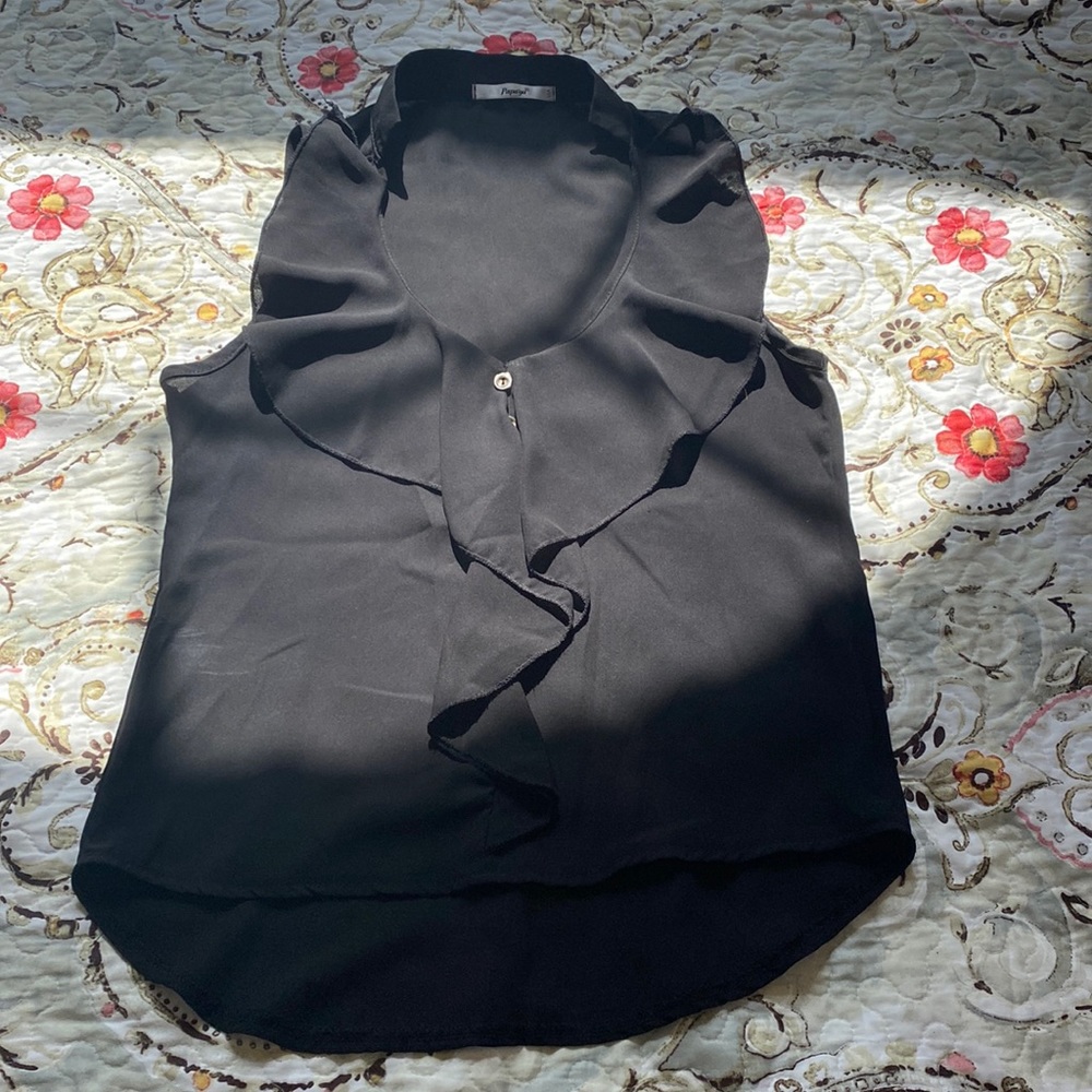 Black ruffled shirt